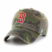 Load image into Gallery viewer, Boston Red Sox &#39;47 MLB Clean Up Adjustable Cap Hat Camo Crown/Visor Red/White Logo 
