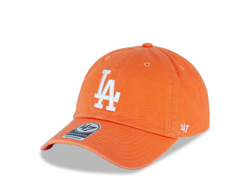 Los Angeles Dodgers '47 Brand MLB Clean Up Adjustable Cap Hat Mango Orange Crown/Visor White Logo 