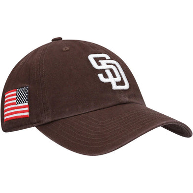 San Diego Padres '47 Brand MLB Clean Up Adjustable Cap Hat Brown Crown/Visor White Logo With American Flag Side Patch