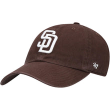 Load image into Gallery viewer, San Diego Padres &#39;47 Brand MLB Clean Up Adjustable Cap Hat Brown Crown/Visor White Logo With American Flag Side Patch
