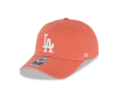 Los Angeles Dodgers '47 Brand MLB Clean Up Adjustable Cap Hat Orange Crown/Visor White Logo 