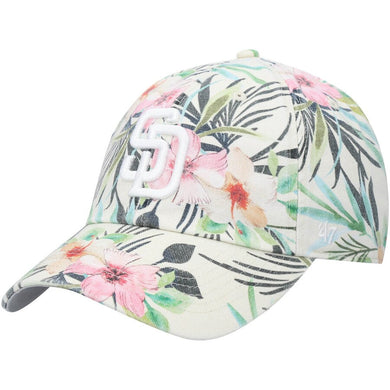 (Women) San Diego Padres '47 Brand MLB Clean Up Adjustable Cap Hat Floral Crown/Visor White Logo 