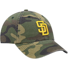 Load image into Gallery viewer, San Diego Padres &#39;47 Brand MLB Clean Up Adjustable Cap Hat Camo Crown/Visor Yellow Logo 
