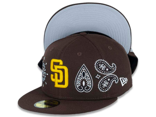 San Diego Padres New Era MLB 59FIFTY 5950 Fitted Cap Hat Brown Crown/Visor Yellow Logo (Paisley)