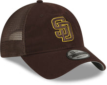 Load image into Gallery viewer, San Diego Padres New Era MLB 9TWENTY 920 2022 Clubhouse Mesh Trucker Adjustable Cap Hat Brown Crown/Visor Brown/Yellow Logo 
