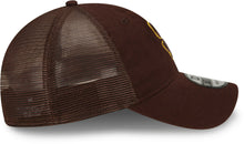 Load image into Gallery viewer, San Diego Padres New Era MLB 9TWENTY 920 2022 Clubhouse Mesh Trucker Adjustable Cap Hat Brown Crown/Visor Brown/Yellow Logo 
