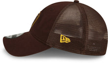 Load image into Gallery viewer, San Diego Padres New Era MLB 9TWENTY 920 2022 Clubhouse Mesh Trucker Adjustable Cap Hat Brown Crown/Visor Brown/Yellow Logo 
