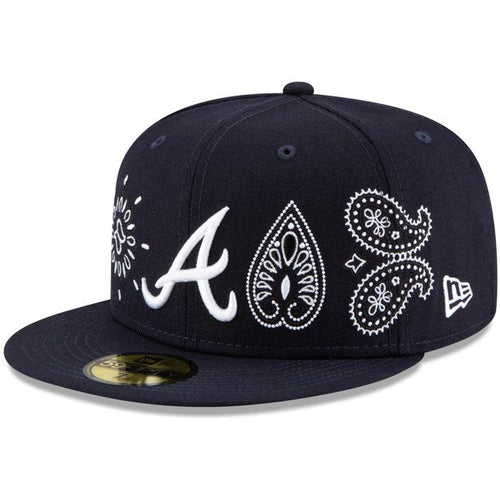 Atlanta Braves New Era MLB 59FIFTY 5950 Fitted Cap Hat Navy Crown/Visor White Logo Green UV (Paisley)