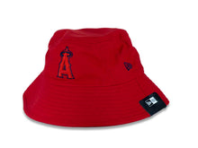 Load image into Gallery viewer, Los Angeles Anaheim Angels New Era MLB Bucket Cap Hat Red Crown/Visor Red/Navy Logo (2022 Batting Practice)
