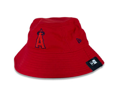Los Angeles Anaheim Angels New Era MLB Bucket Cap Hat Red Crown/Visor Red/Navy Logo (2022 Batting Practice)