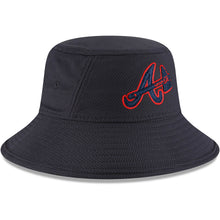 Load image into Gallery viewer, Atlanta Braves New Era MLB Bucket Cap Hat Navy Crown/Visor Navy/Red Tomahawk Axe Logo (2022 Batting Practice)
