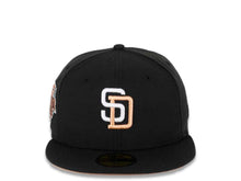Load image into Gallery viewer, San Diego Padres New Era MLB 59FIFTY 5950 Fitted Cap Hat Black Crown/Visor White/Peach Logo 1992 All-Star Game Side Patch Peach UV
