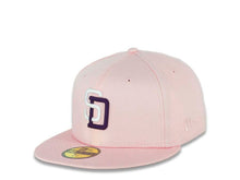 Load image into Gallery viewer, San Diego Padres New Era MLB 59FIFTY 5950 Fitted Cap Hat Pink Crown/Visor White/Dark Purple Logo 50th Anniversary Side Patch Dark Purple UV
