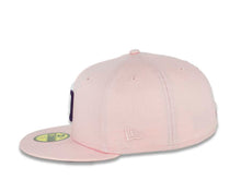 Load image into Gallery viewer, San Diego Padres New Era MLB 59FIFTY 5950 Fitted Cap Hat Pink Crown/Visor White/Dark Purple Logo 50th Anniversary Side Patch Dark Purple UV
