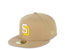 Load image into Gallery viewer, San Diego Padres New Era MLB 59FIFTY 5950 Fitted Cap Hat Khaki Crown/Visor White/Yellow Logo 1992 All-Star Game Side Patch Yellow UV
