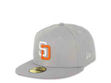 Load image into Gallery viewer, San Diego Padres New Era MLB 59FIFTY 5950 Fitted Cap Hat Gray Crown/Visor White/Orange Logo 50th Anniversary Side Patch Orange UV
