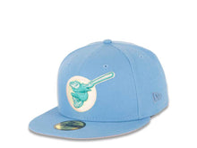 Load image into Gallery viewer, San Diego Padres New Era MLB 59FIFTY 5950 Fitted Cap Hat Sky Blue Crown/Visor Blue Wisteria/White “Friar” Logo 50th Anniversary Side Patch Pink UV
