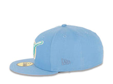 Load image into Gallery viewer, San Diego Padres New Era MLB 59FIFTY 5950 Fitted Cap Hat Sky Blue Crown/Visor Blue Wisteria/White “Friar” Logo 50th Anniversary Side Patch Pink UV
