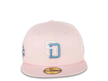 Load image into Gallery viewer, San Diego Padres New Era MLB 59FIFTY 5950 Fitted Cap Hat Pink Crown/Visor White/Neon Blue Logo 50th Anniversary Side Patch Neon Blue UV
