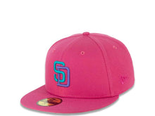 Load image into Gallery viewer, San Diego Padres New Era MLB 59FIFTY 5950 Fitted Cap Hat Beet Root Purple Crown/Visor Teal/Lake Purple Logo 50th Anniversary Side Patch Pink UV
