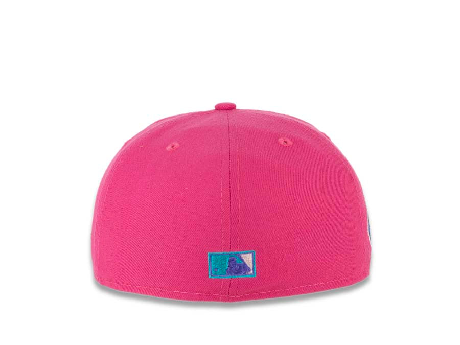 San Diego Padres New Era MLB 59FIFTY 5950 Fitted Cap Hat Beet Root Purple Crown/Visor Teal/Lake Purple Logo 50th Anniversary Side Patch Pink UV 7 3/8