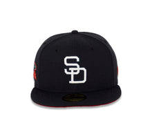 Load image into Gallery viewer, San Diego Padres New Era MLB 59FIFTY 5950 Fitted Cap Hat Dark Navy Crown/Visor White Logo 1984 World Series Side Patch Red UV
