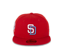 Load image into Gallery viewer, San Diego Padres New Era MLB 59FIFTY 5950 Fitted Cap Hat Red Crown/Visor White/Sky Blue Logo 25th Anniversary Side Patch Sky Blue UV
