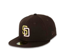Load image into Gallery viewer, San Diego Padres New Era MLB 59FIFTY 5950 Fitted Cap Hat Dark Brown Crown/Visor Metallic Gold/Pink Logo 50th Anniversary Side Patch Pink UV
