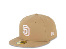 Load image into Gallery viewer, San Diego Padres New Era MLB 59FIFTY 5950 Fitted Cap Hat Khaki Crown/Visor White/Pink Logo 1998 World Series Side Patch Pink UV

