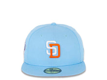 Load image into Gallery viewer, San Diego Padres New Era MLB 59FIFTY 5950 Fitted Cap Hat Doscientos Blue Crown/Visor White/Orange Logo 1998 World Series Side Patch Orange UV
