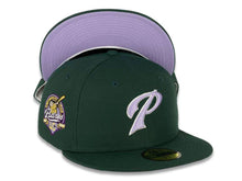 Load image into Gallery viewer, San Diego Padres New Era MLB 59FIFTY 5950 Fitted Cap Hat Dark Green Crown/Visor Light Purple/White Logo 40th Anniversary Side Patch Light Purple UV
