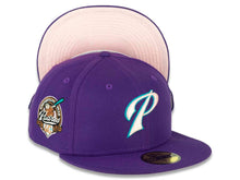 Load image into Gallery viewer, San Diego Padres New Era MLB 59FIFTY 5950 Fitted Cap Hat Deep Purple Crown/Visor Pink/Teal “P” Logo 40th Anniversary Side Patch Pink UV
