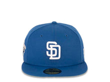 Load image into Gallery viewer, San Diego Padres New Era MLB 59FIFTY 5950 Fitted Cap Hat Light Royal Blue Crown/Visor White Logo 1998 World Series Side Patch Clear Mint UV
