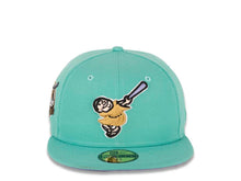 Load image into Gallery viewer, San Diego Padres New Era MLB 59FIFTY 5950 Fitted Cap Hat Clear Mint Crown/Visor Bronze “Friar” Logo 40th Anniversary Side Patch Sky Blue UV
