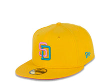 Load image into Gallery viewer, San Diego Padres New Era MLB 59FIFTY 5950 Fitted Cap Hat Canary Yellow Crown/Visor Wild Pink/Blue Logo 2016 All-Star Game Side Patch Pink Glow UV
