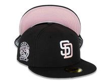 Load image into Gallery viewer, San Diego Padres New Era MLB 59Fifty 5950 Fitted Cap Hat Black Crown White/Pink Logo 25th Anniversary Side Patch Pink UV
