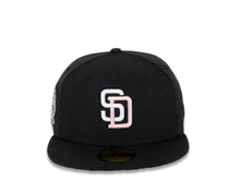 Load image into Gallery viewer, San Diego Padres New Era MLB 59Fifty 5950 Fitted Cap Hat Black Crown White/Pink Logo 25th Anniversary Side Patch Pink UV
