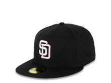 Load image into Gallery viewer, San Diego Padres New Era MLB 59Fifty 5950 Fitted Cap Hat Black Crown White/Pink Logo 25th Anniversary Side Patch Pink UV
