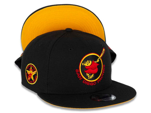San Diego Padres New Era MLB 9FIFTY 950 Snapback Cap Hat Black Crown/Visor Red/Yellow “Friar” Logo 1978 All-Star Game Side Patch Yellow UV