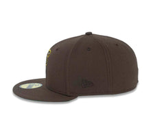 Load image into Gallery viewer, San Diego Padres New Era MLB 59FIFTY 5950 Fitted Cap Hat Brown Crown/Visor Brown/Yellow “Catching Friar” Logo 40th Anniversary Side Patch Green UV
