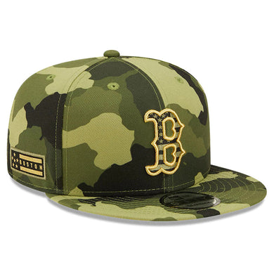 Boston Red Sox New Era MLB 9FIFTY 950 Snapback Cap Hat Camo Crown/Visor Camo Flag/Gold Logo (2022 Armed Forces Day)