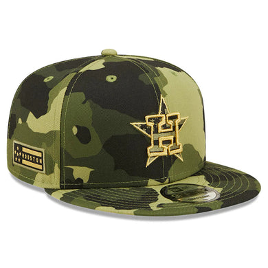 Houston Astros New Era MLB 9FIFTY 950 Snapback Cap Hat Camo Crown/Visor Camo Flag/Gold Logo (2022 Armed Forces Day)