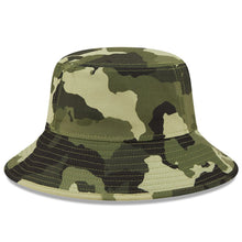 Load image into Gallery viewer, Los Angeles Dodgers New Era MLB Bucket Cap Hat Camo Crown/Visor Camo Flag/Gold Logo (2022 Armed Forces Day)
