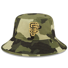 Load image into Gallery viewer, San Francisco Giants New Era MLB Bucket Cap Hat Camo Crown/Visor Camo Flag/Gold Logo (2022 Armed Forces Day)
