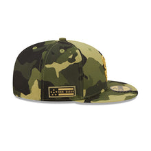 Load image into Gallery viewer, San Diego Padres New Era MLB 59FIFTY 5950 Fitted Cap Hat Camo Crown/Visor Camo Flag/Gold Logo (2022 Armed Forces Day)
