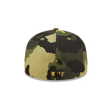 Load image into Gallery viewer, (Youth) San Diego Padres New Era MLB 59FIFTY 5950 Fitted Kid Cap Hat Camo Crown/Visor Camo/Metallic Gold Logo (2022 Armed Forces Day)
