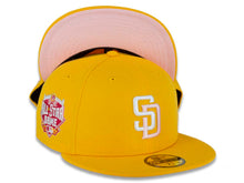 Load image into Gallery viewer, San Diego Padres New Era MLB 59FIFTY 5950 Fitted Cap Hat A Gold Crown/Visor White/Pink Logo 2016 All-Star Game Side Patch Pink UV
