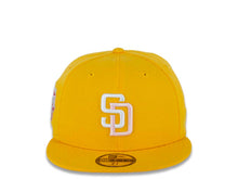 Load image into Gallery viewer, San Diego Padres New Era MLB 59FIFTY 5950 Fitted Cap Hat A Gold Crown/Visor White/Pink Logo 2016 All-Star Game Side Patch Pink UV
