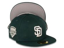 Load image into Gallery viewer, San Diego Padres New Era MLB 59FIFTY 5950 Fitted Cap Hat Dark Green Crown/Visor White Logo 1992 All-Star Game Side Patch Gray UV

