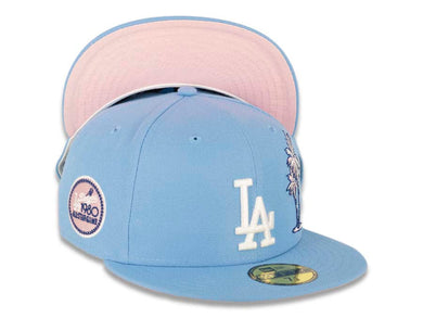Los Angeles Dodgers New Era MLB 59FIFTY 5950 Fitted Cap Hat Sky Blue Crown/Visor White Logo with Palm Tree 1992 All-Star Game Side Patch Heart on the Back Pink UV 